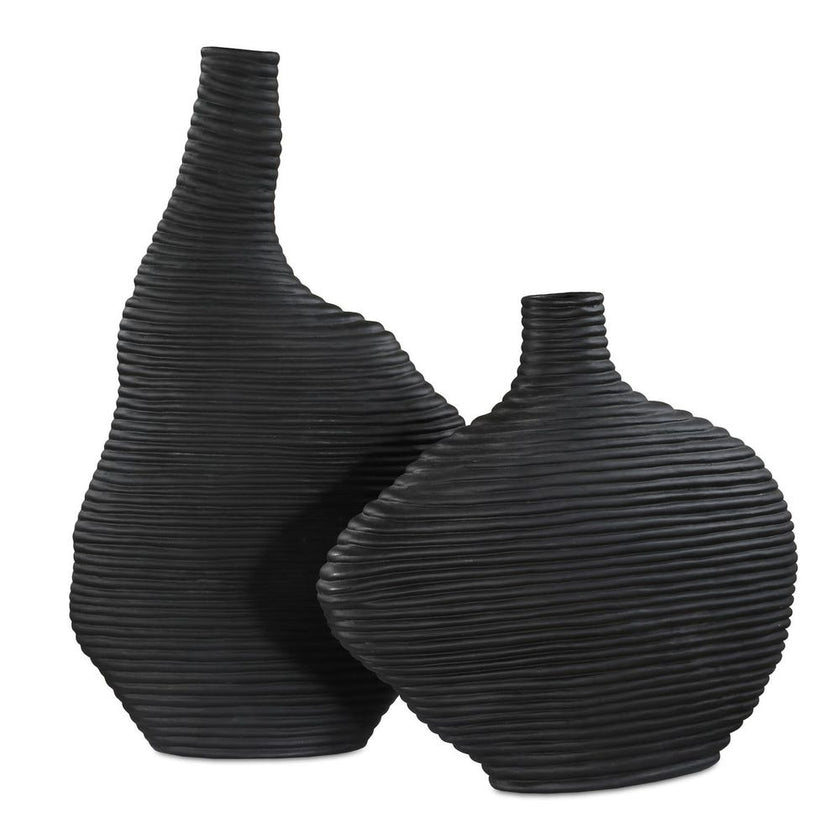 Duostacked Vases, Black, S/2