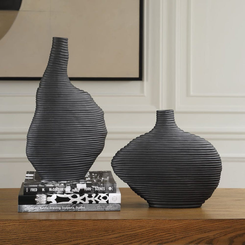 Duostacked Vases, Black, S/2