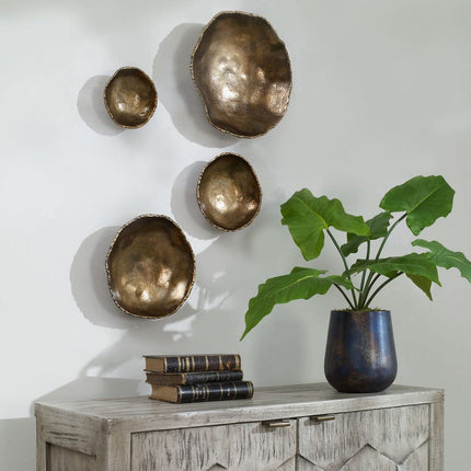 Lucky Coins Outdoor Metal Wall Decor, Brass, S/4