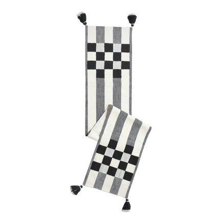 BLACK CHECKS AND STRIPS TABLE RUNNER