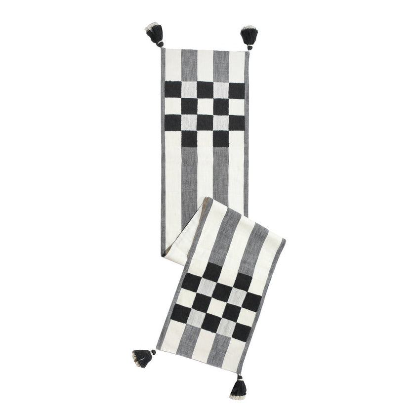 BLACK CHECKS AND STRIPS TABLE RUNNER