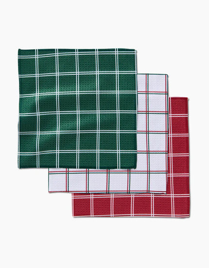 CHRISTMAS GRID DISH CLOTH S/3
