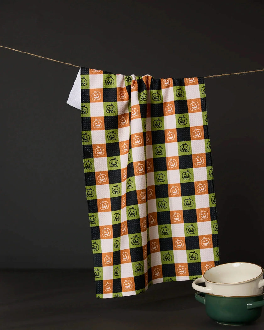 JACK-O-LANTERN CHECKER TEA TOWEL