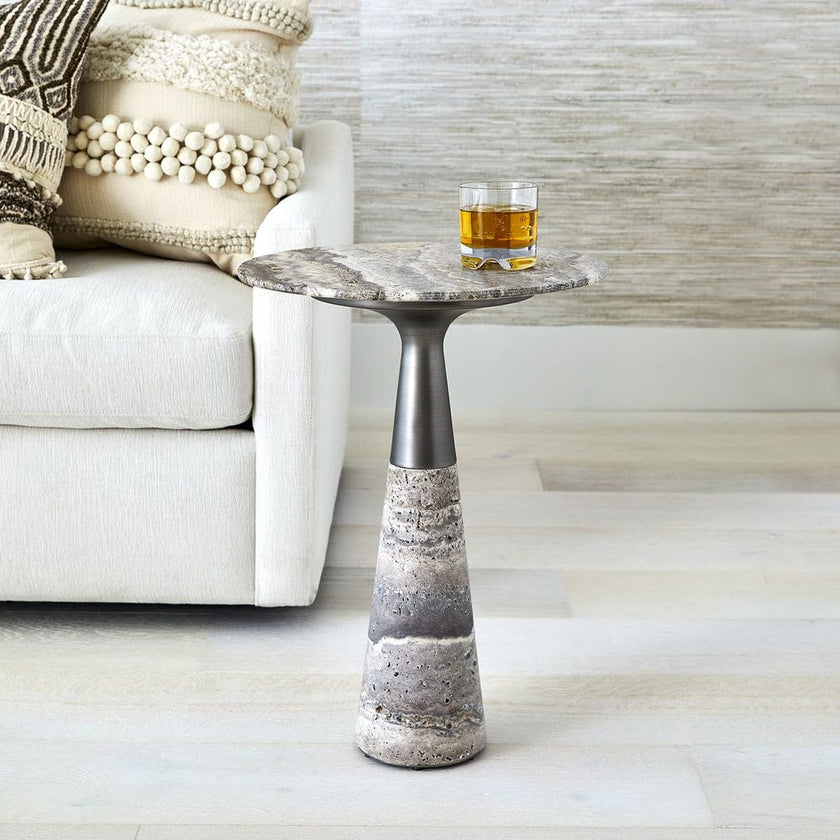 Pier Accent Table - Gray Travertine