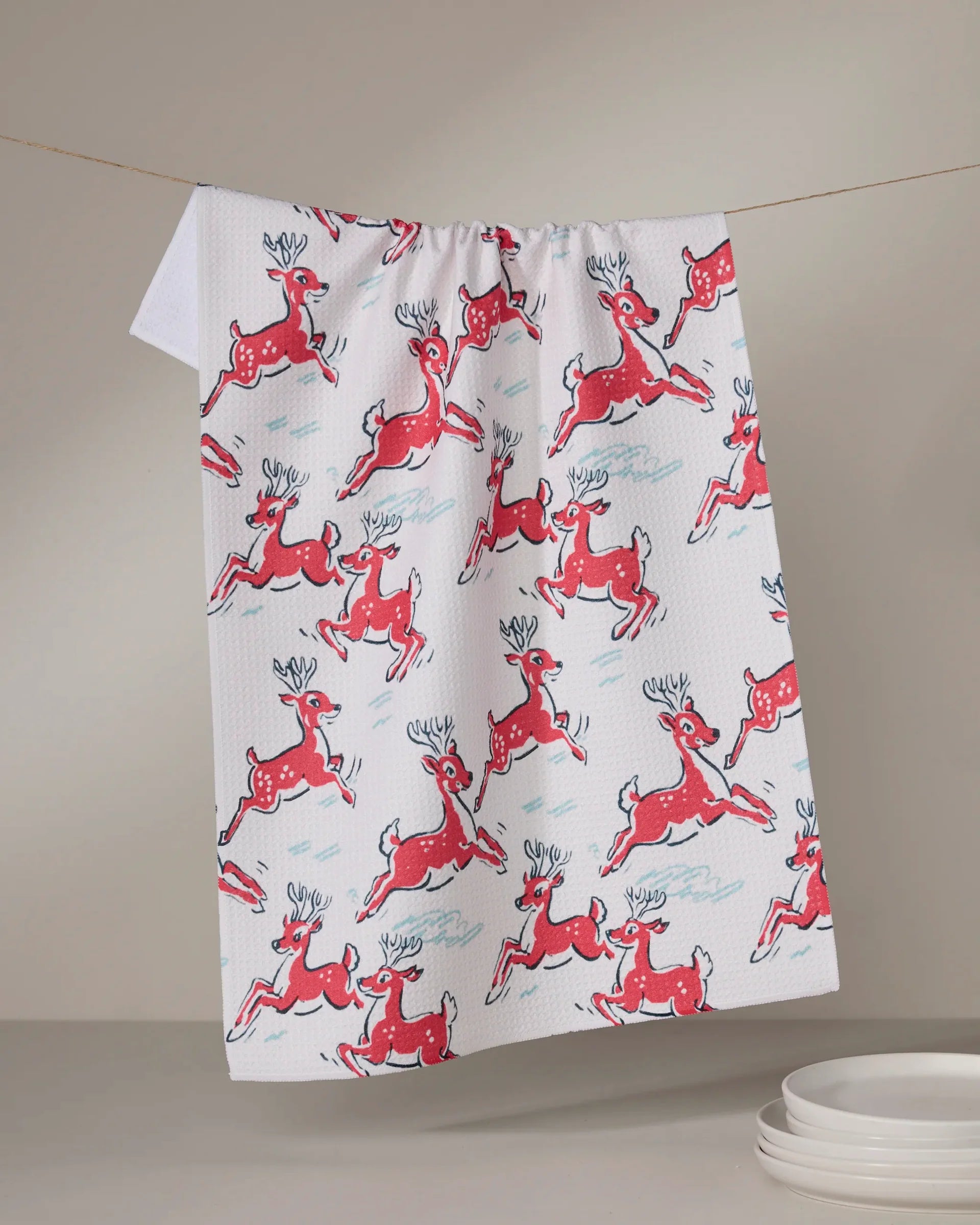 Prancing Reindeer Tea Towel