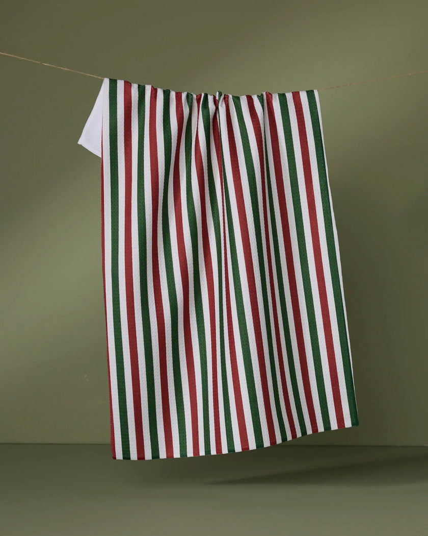 Ribbon Green Red Tea Towel