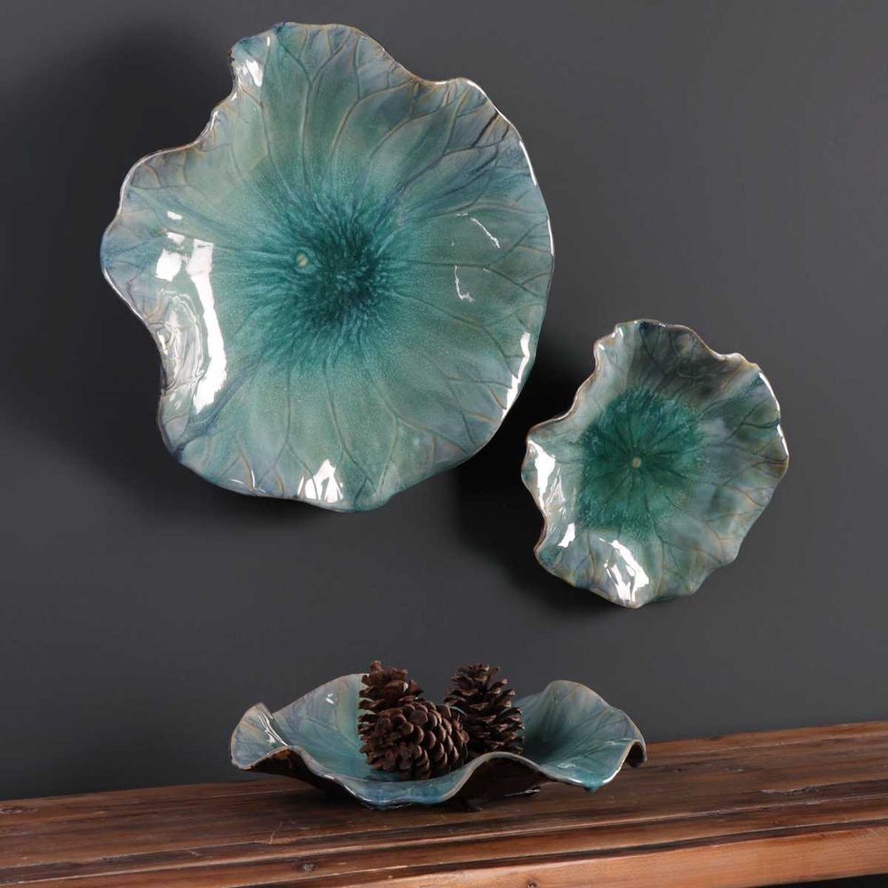 Abella Ceramic Outdoor Wall Decor, Aqua, S/3