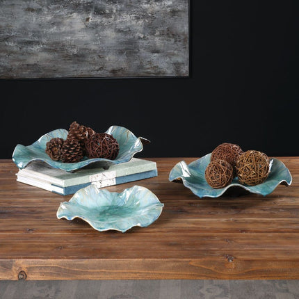 Abella Ceramic Outdoor Wall Decor, Aqua, S/3