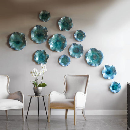 Abella Ceramic Outdoor Wall Decor, Aqua, S/3