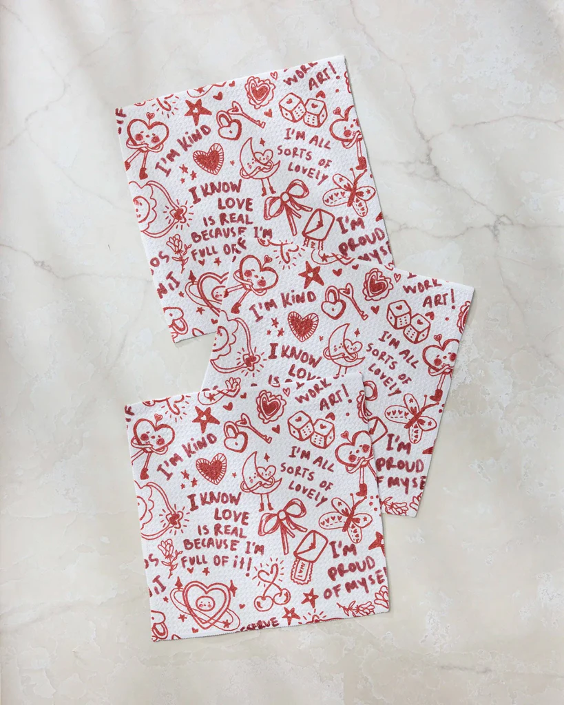 VALENTINE'S AFFIRMATIONS DISH CLOTH S/3