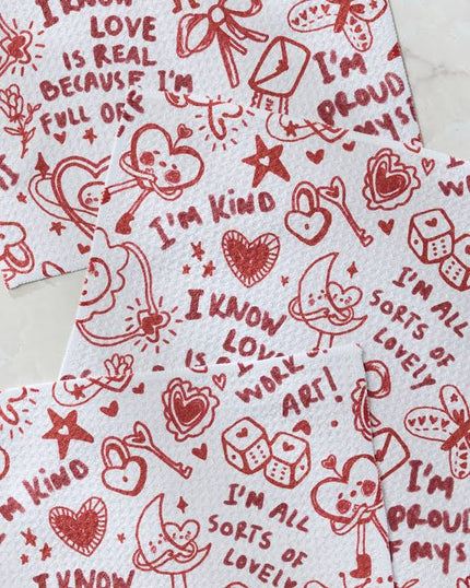VALENTINE'S AFFIRMATIONS DISH CLOTH S/3