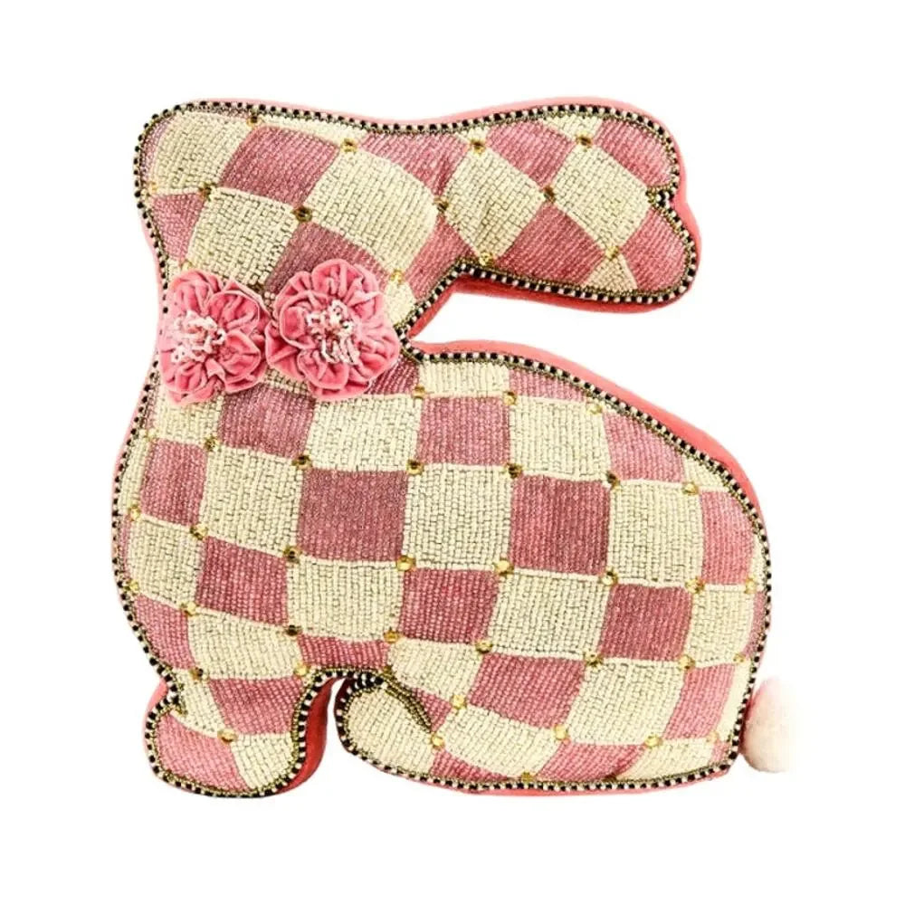 PINK BEADED BUNNY SHAPE PILLOW